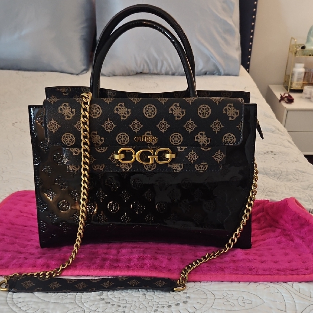 GUESS Black and Gold Satchel